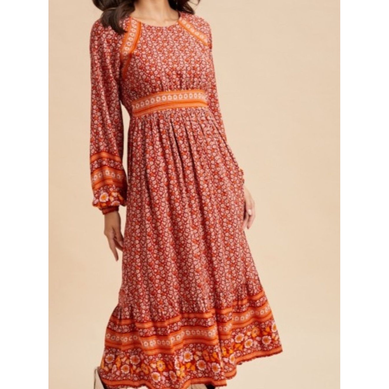 Nwt In Bloom Red And Orange Floral Midi Dress